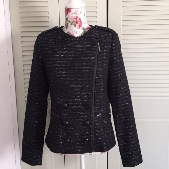 Cache Black Silver Textured Zip Jacket - Picture 1 of 8